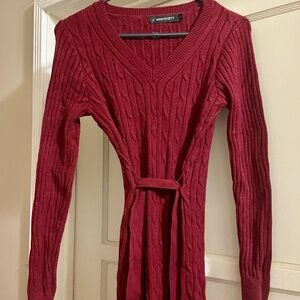 Burgundy/Rust Red Midi Sweater Dress